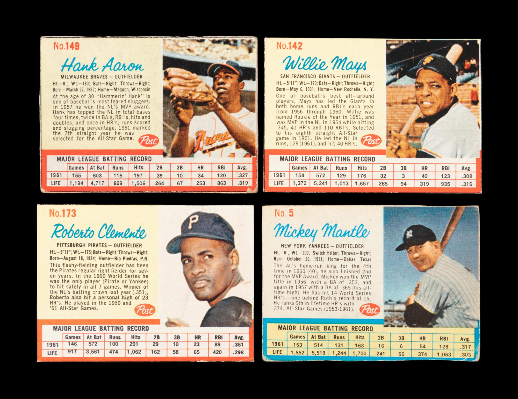 A Complete Set 1962 Post Cereal Baseball Cards (200/200) Including Mickey Mantle
