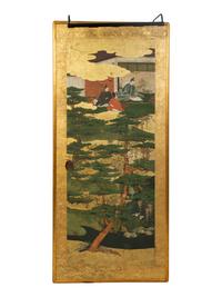 Four Japanese Hand Painted and Framed Door Panels — 19TH CENTURY