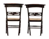 A Pair of Classical Eagle Carved and Grain Paint Decorated Rush Seat Side Chairs