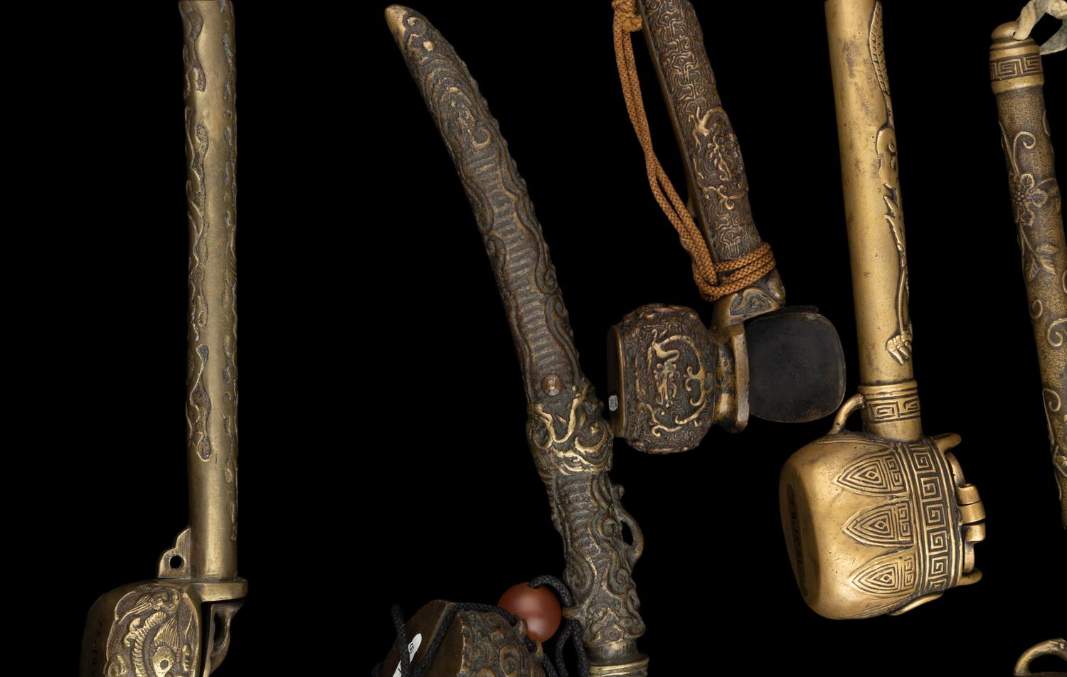 12 Japanese Brass Portable Writing Sets, Yatate