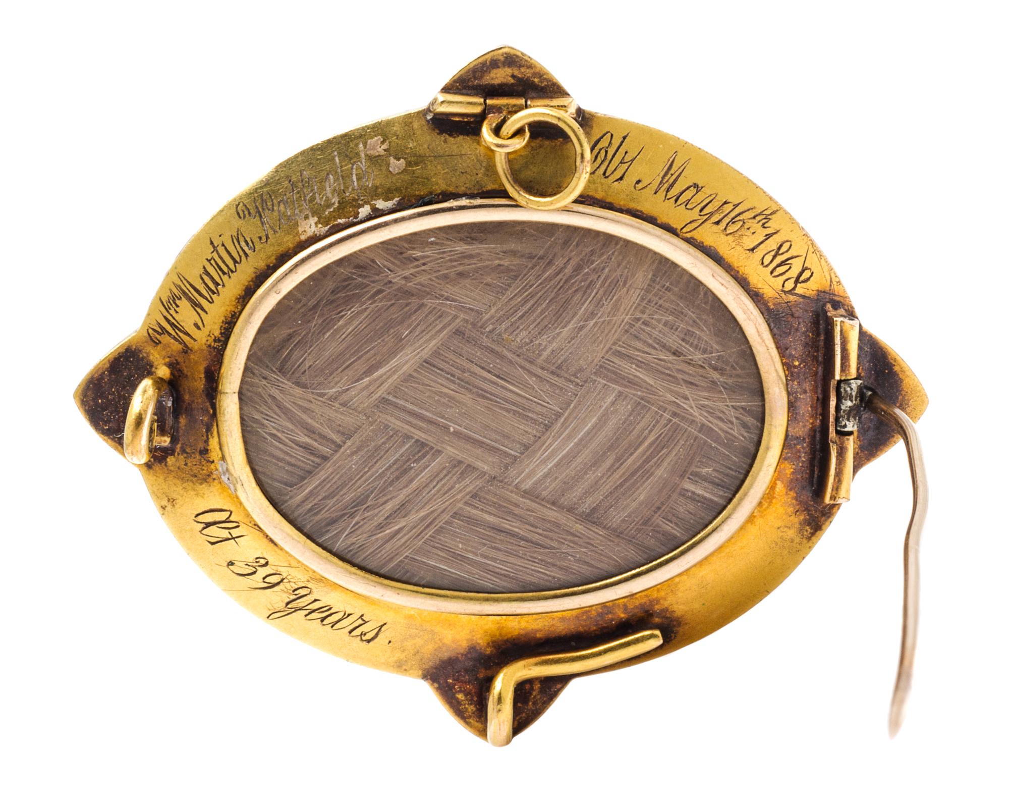 A Victorian Onyx, Pearl and Enamel Mourning Pendant/Brooch, Circa 1868, 8.80 dwts.