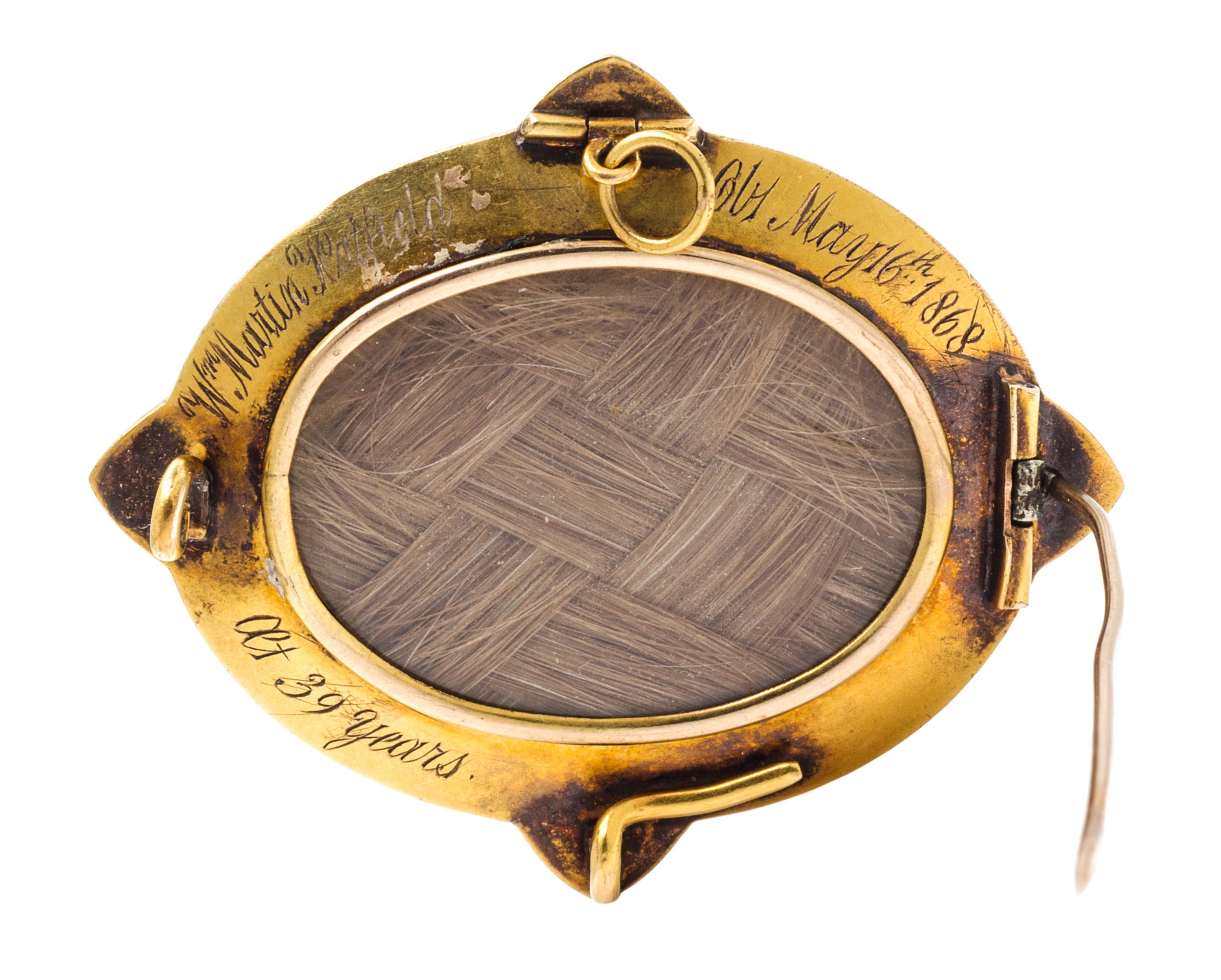 A Victorian Onyx, Pearl and Enamel Mourning Pendant/Brooch, Circa 1868, 8.80 dwts.