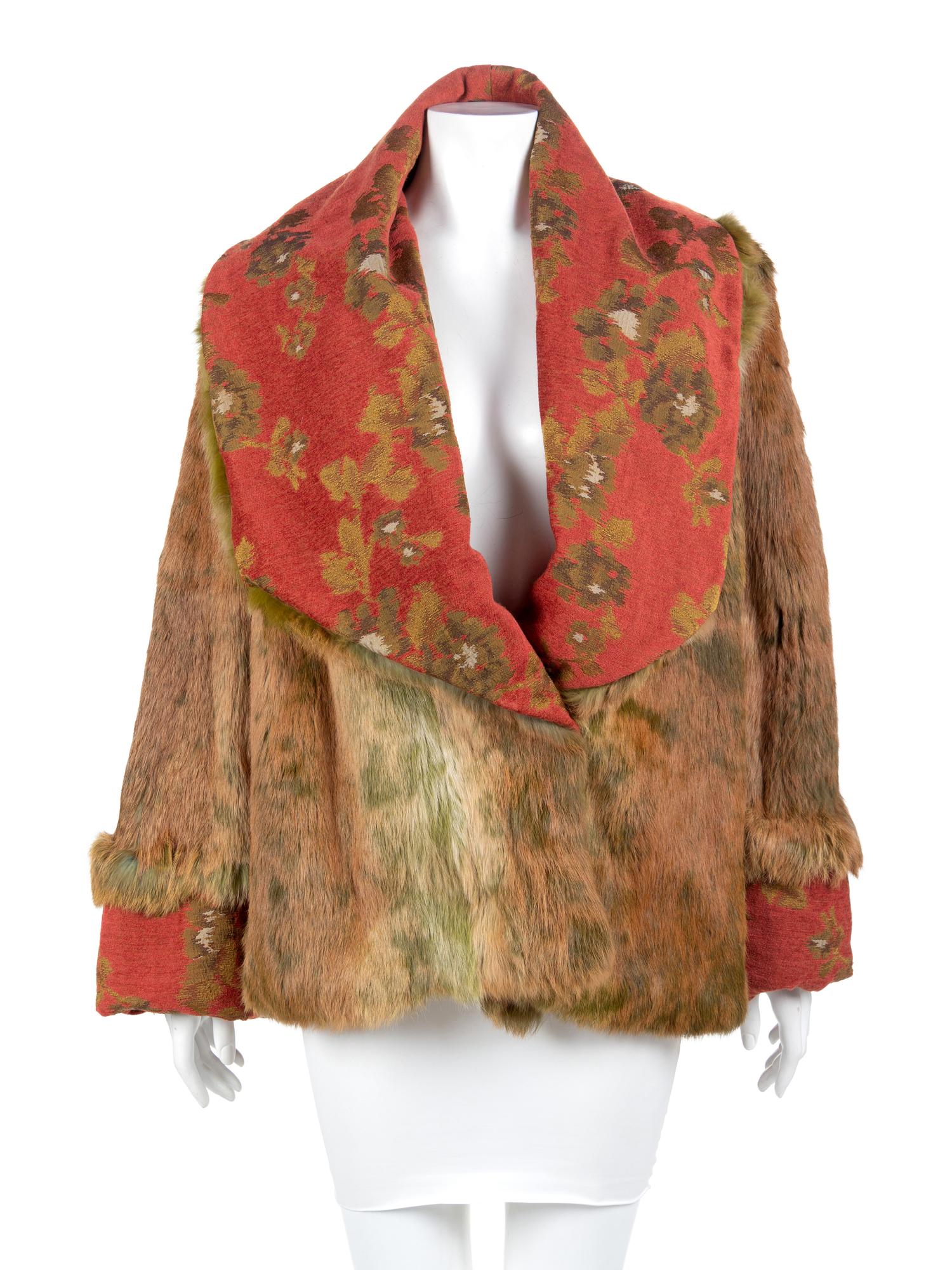 Reversible Tapestry Jacket with Rabbit Fur Shawl Collar, 1990's