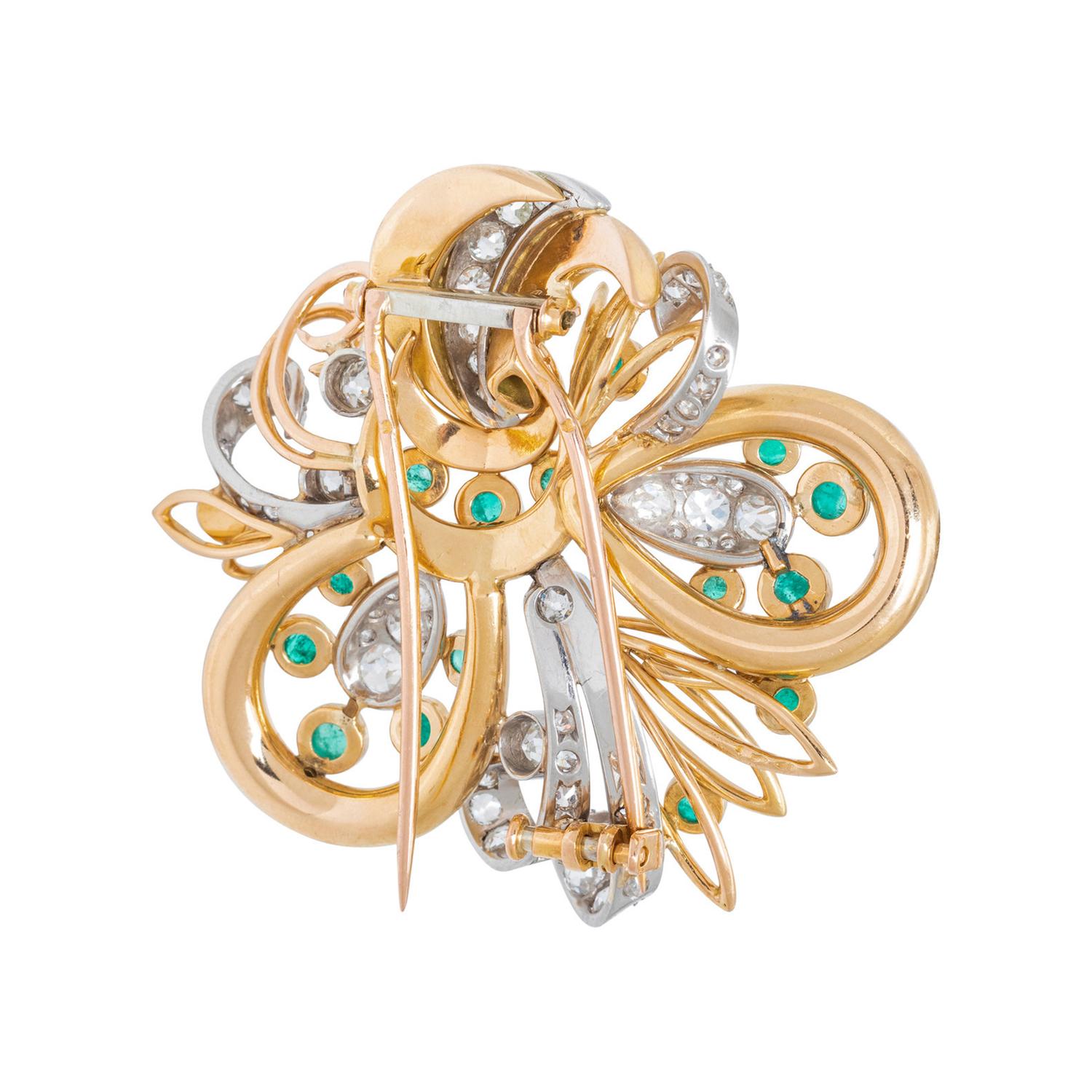 FRENCH, DIAMOND AND EMERALD BROOCH