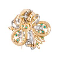 FRENCH, DIAMOND AND EMERALD BROOCH