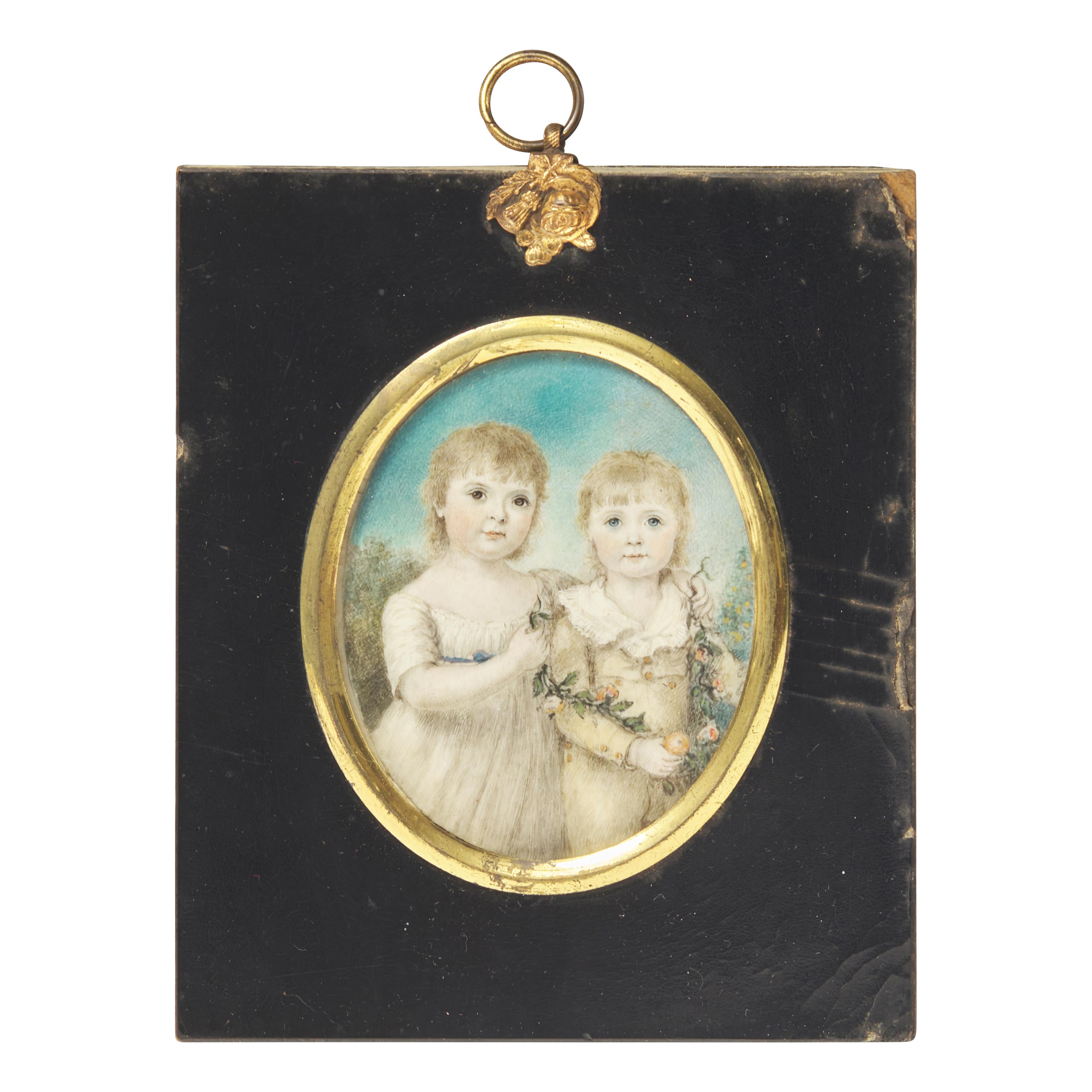 Anglo-American School 19th Century, A Portrait Miniature of a Young Girl and Boy