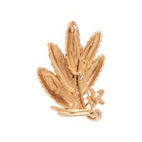 YELLOW GOLD, CULTURED PEARL, AND DIAMOND LEAF BROOCH