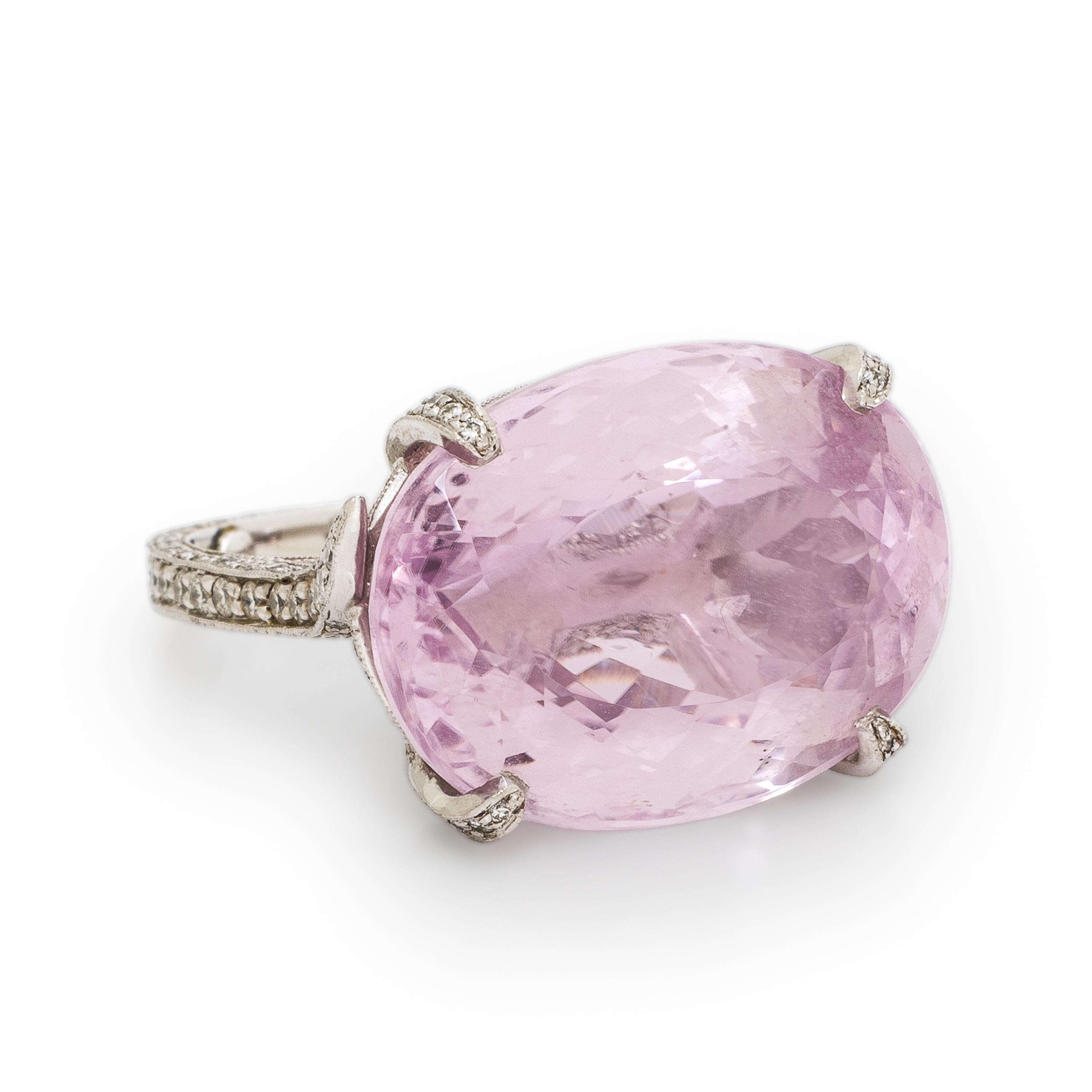 Kunzite, Diamond, and White Gold Ring