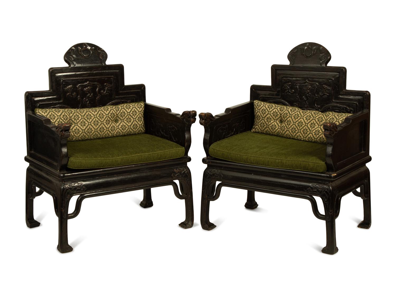 A Pair of Chinese Carved Hardwood Armchairs — 20TH CENTURY