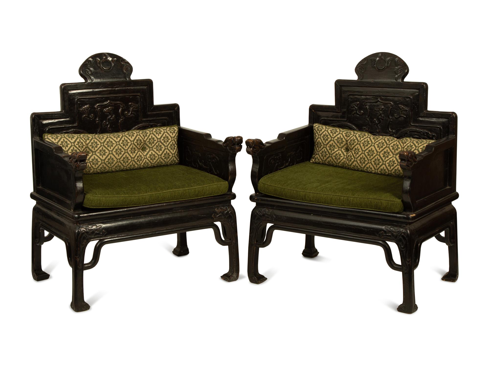 A Pair of Chinese Carved Hardwood Armchairs — 20TH CENTURY