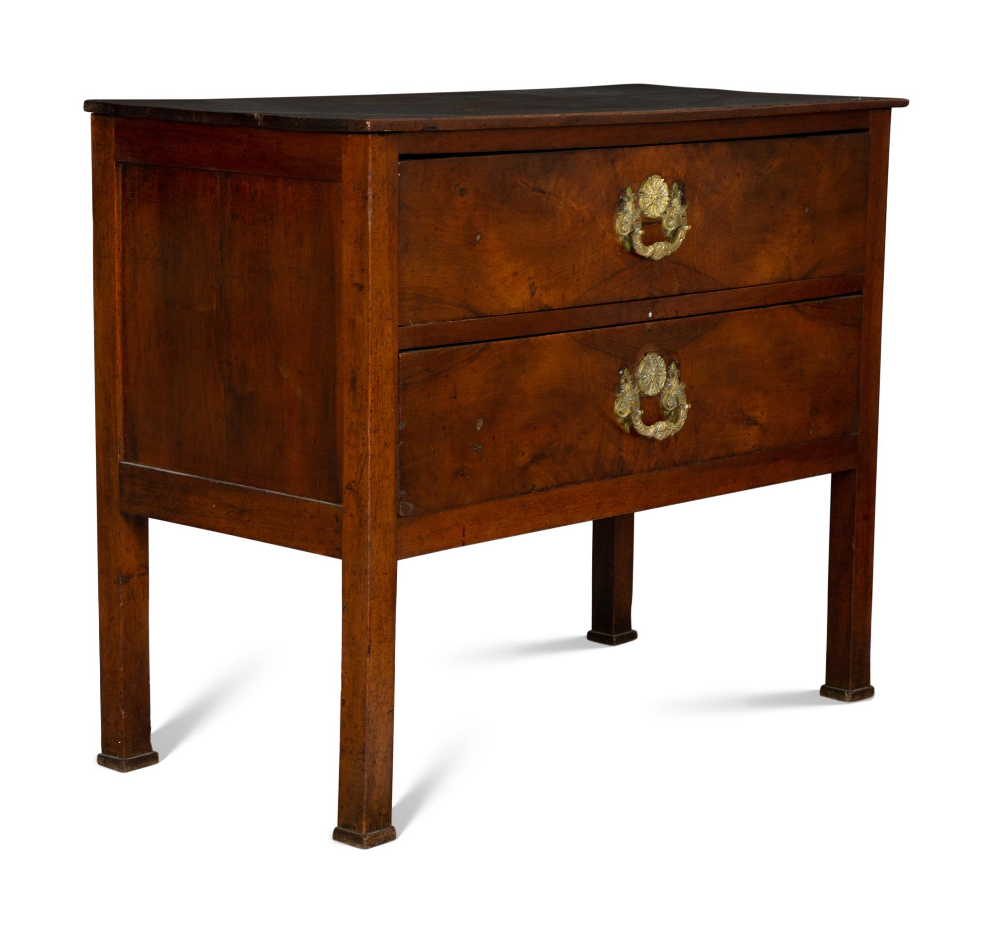 A Continental Walnut Two-Drawer Commode