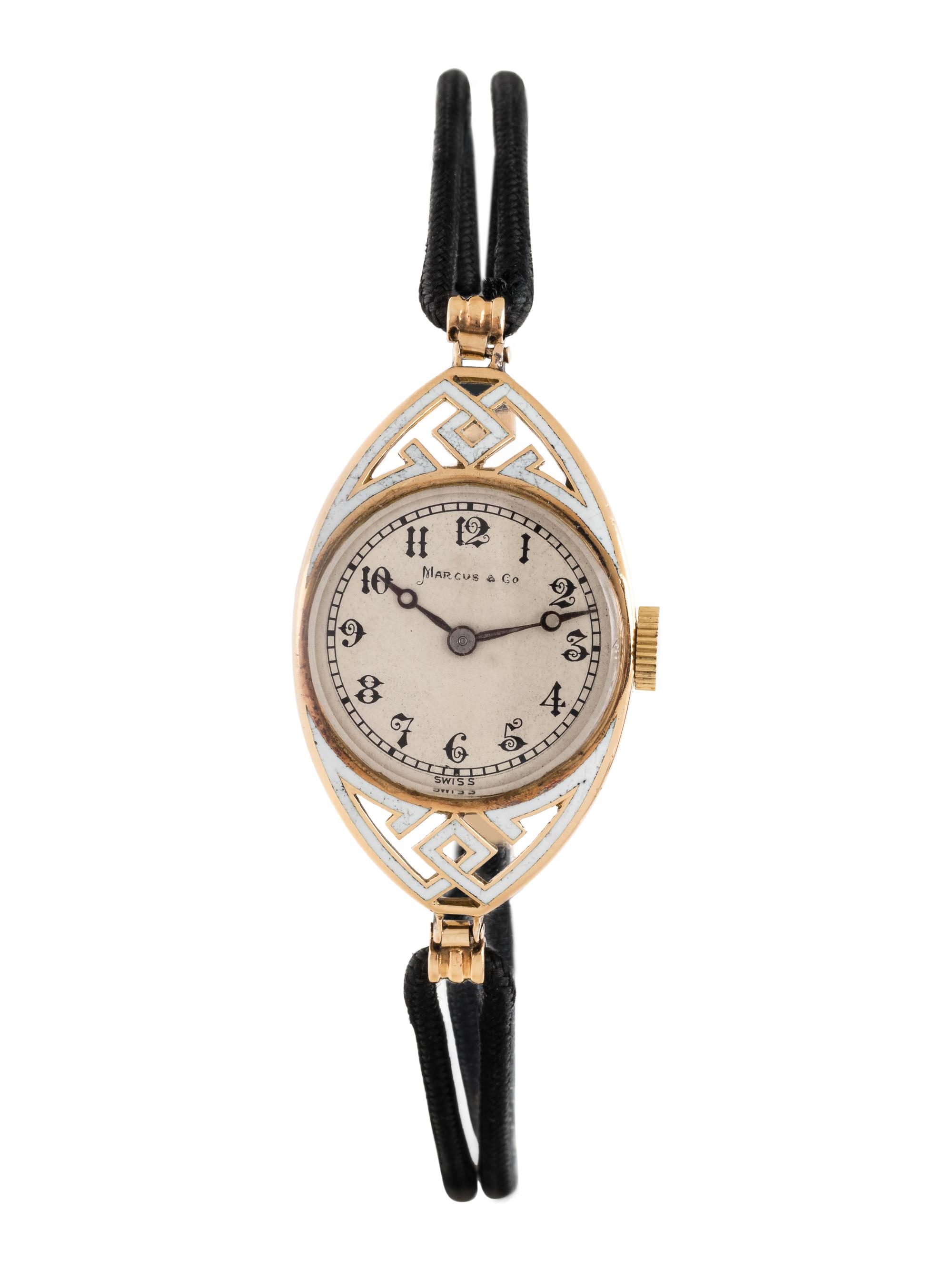 MARCUS & CO., 18K YELLOW GOLD AND ENAMEL WRISTWATCH