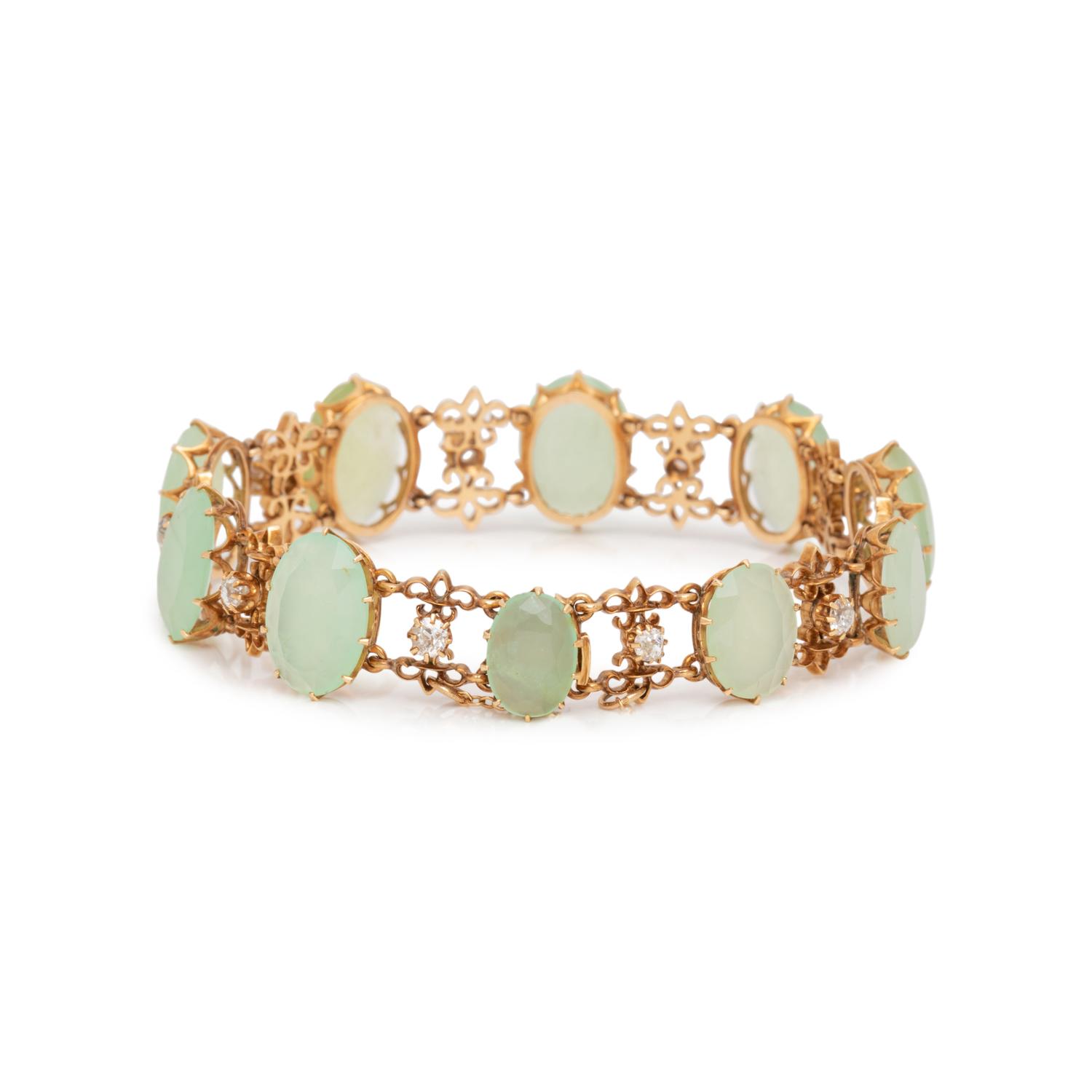 ANTIQUE, CHRYSOPRASE AND DIAMOND BRACELET