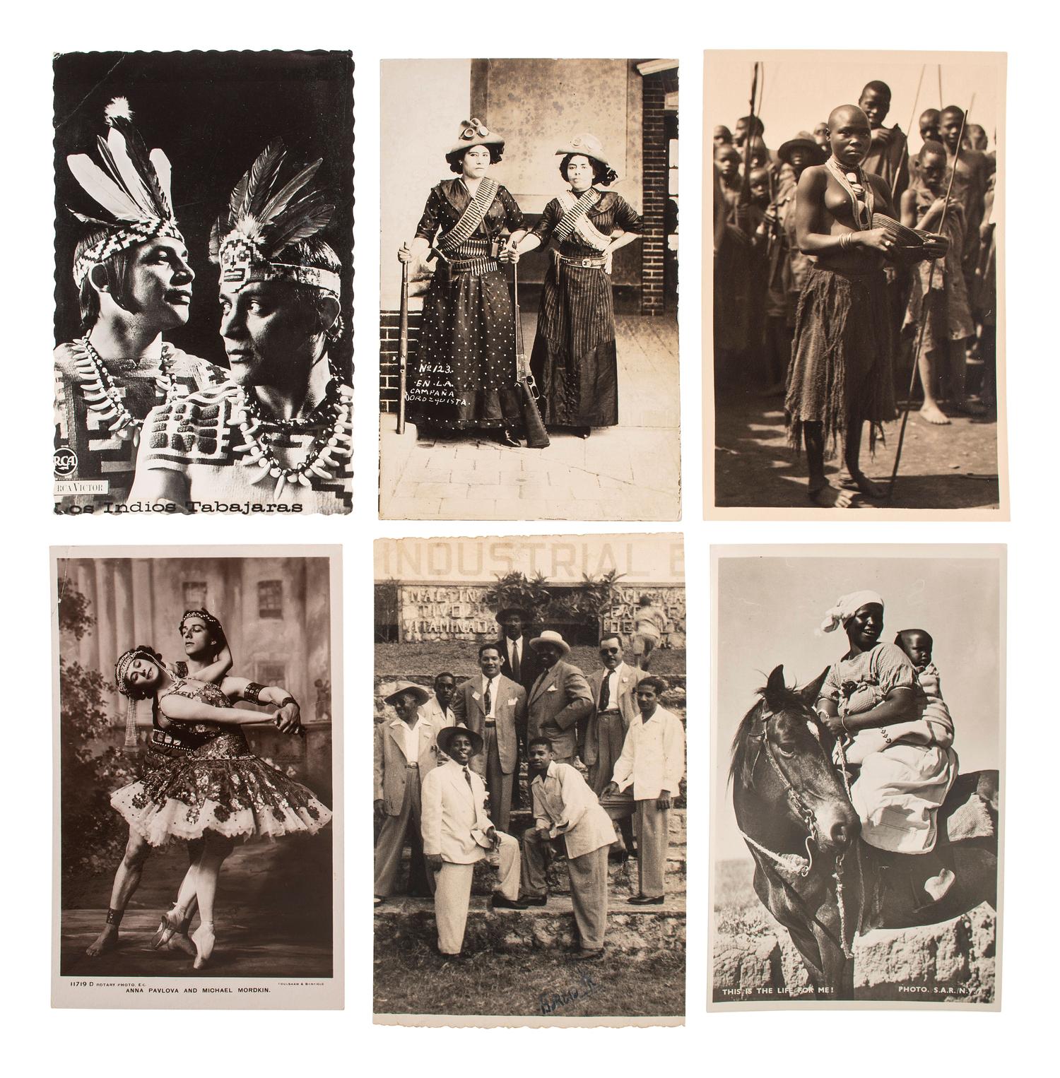 [EARLY PHOTOGRAPHY]. A group of 56 real photo postcards of performers and curious scenes and subjects from the United States and abroad, including:
