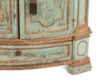 An Italian Painted and Parcel Gilt Corner Cabinet with Faux Marble Top