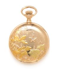 A 14 Karat Tricolor Gold and Diamond Hunter Case Pocket Watch, Elgin, Circa 1906, 22.20 dwts.