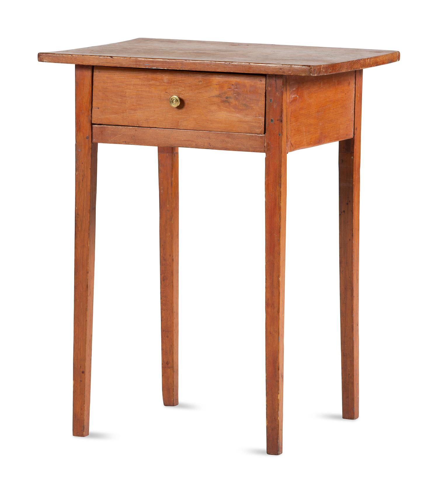 A Country Federal Red-Wash Pine One-Drawer Work Table