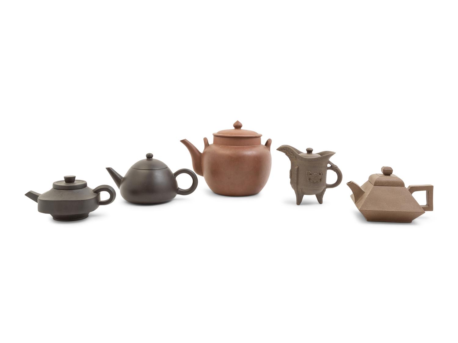 Five Chinese Yixing Zisha Pottery Teapots
