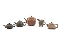 Five Chinese Yixing Zisha Pottery Teapots