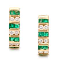 A Pair of 18 Karat Yellow Gold, Emerald and Diamond Earclips,