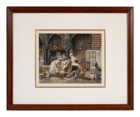 A group of 2 photogravures by Goupil & Co., depicting 18th century kitchen scenes. N.d.. 17 3/4 x 21 1/2 in or smaller. Matted and framed.