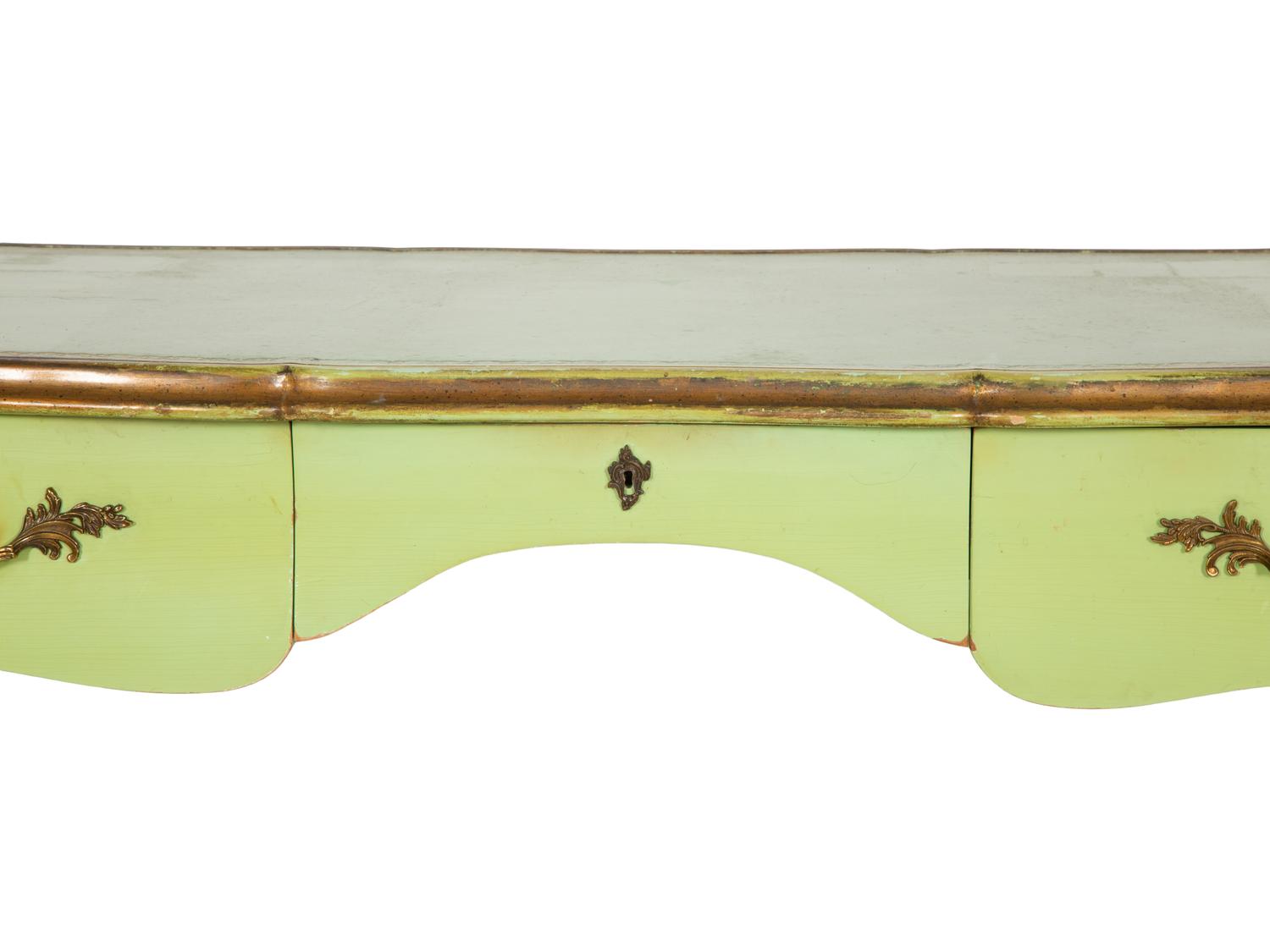 A Louis XV Style Gilt Metal Mounted Green-Painted Bureau Plat