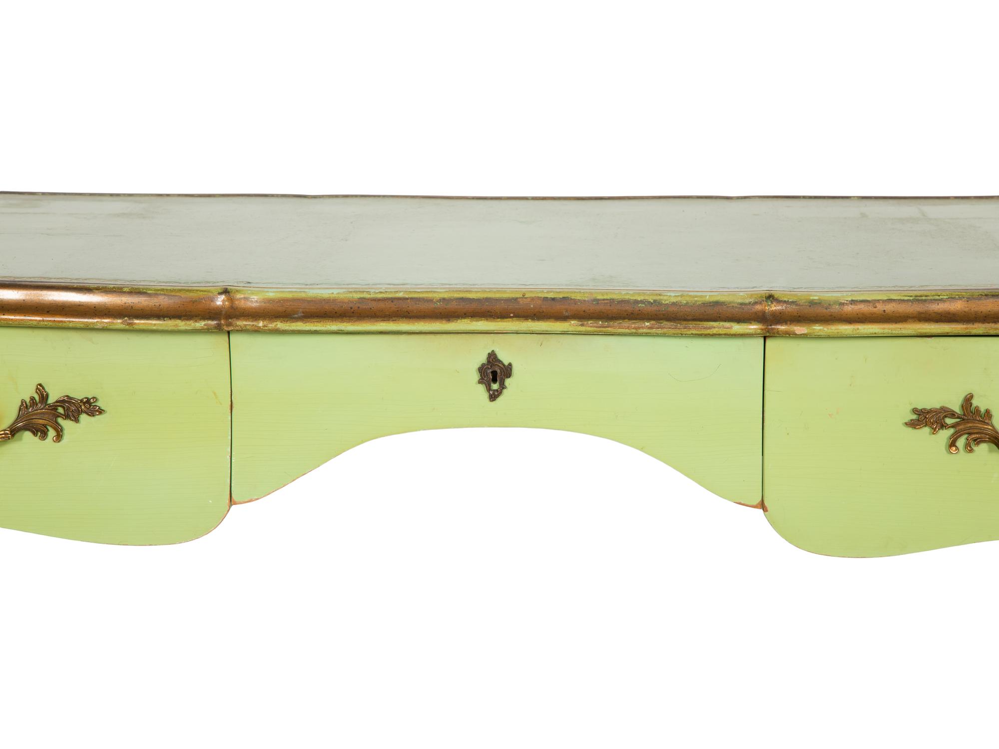 A Louis XV Style Gilt Metal Mounted Green-Painted Bureau Plat