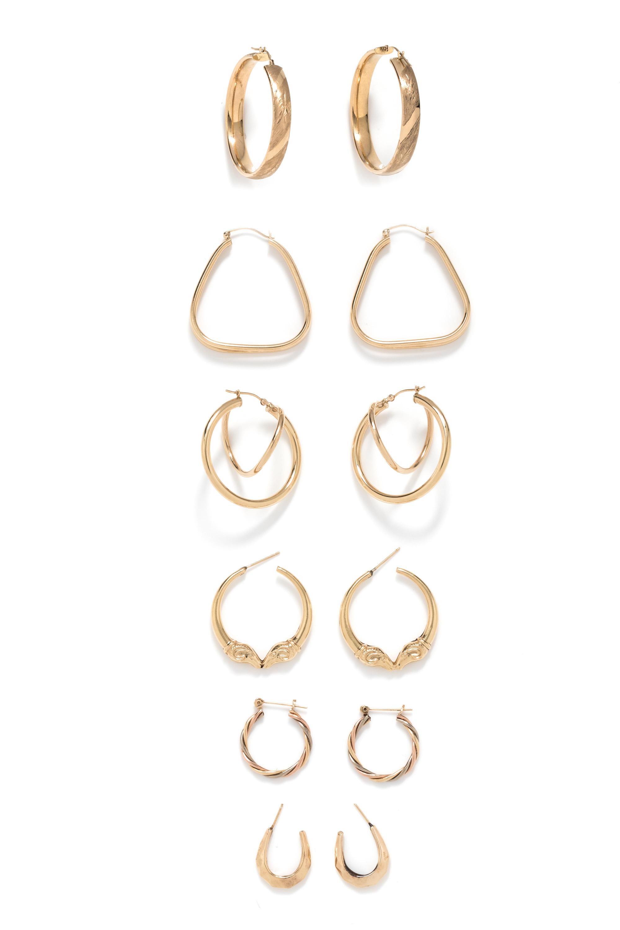 COLLECTION OF YELLOW GOLD HOOP EARRINGS