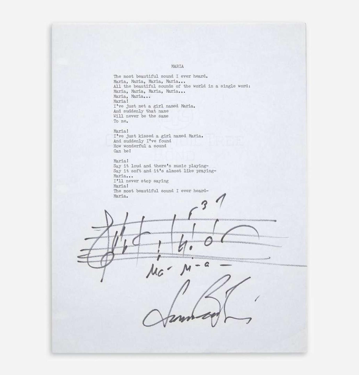 [Music] Bernstein, Leonard Inscribed Musical Quotation from "West Side Story"