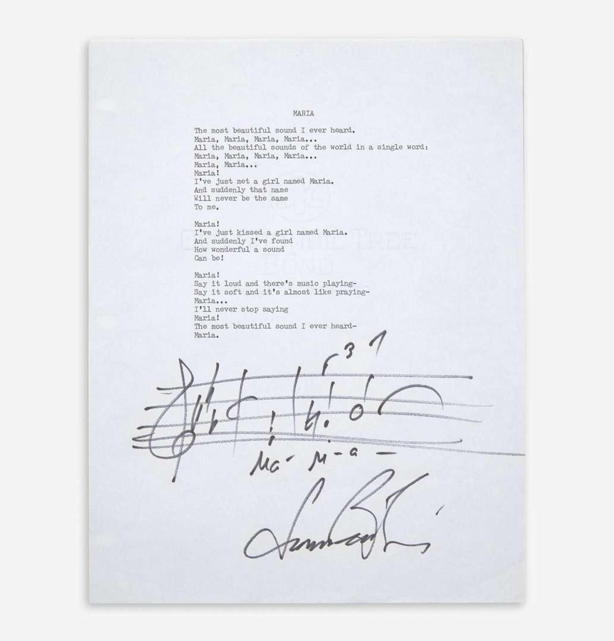 [Music] Bernstein, Leonard Inscribed Musical Quotation from "West Side Story"