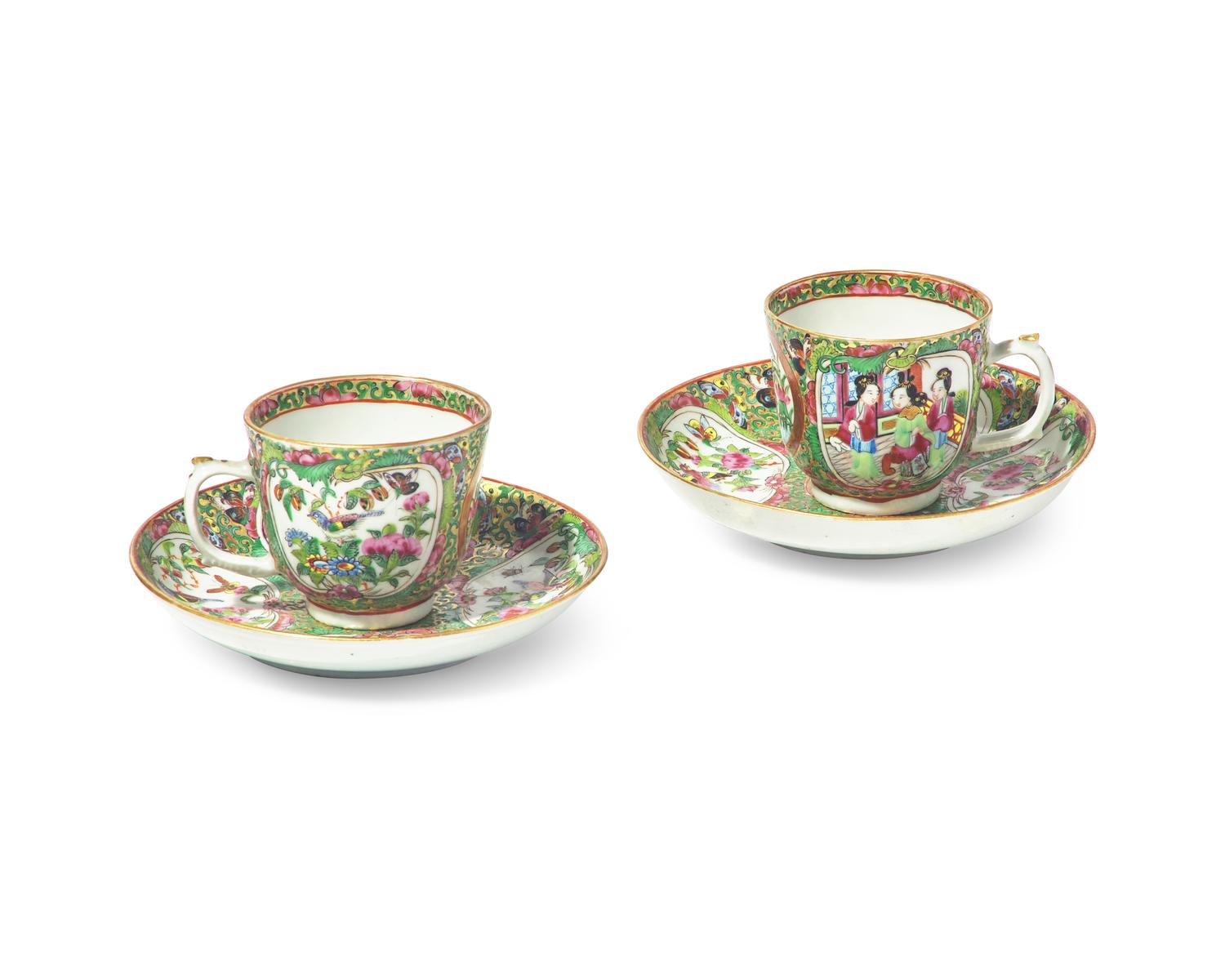 Two Chinese Export Rose Medallion Teacups and Saucers from President Ulysses S. Grant's State Service