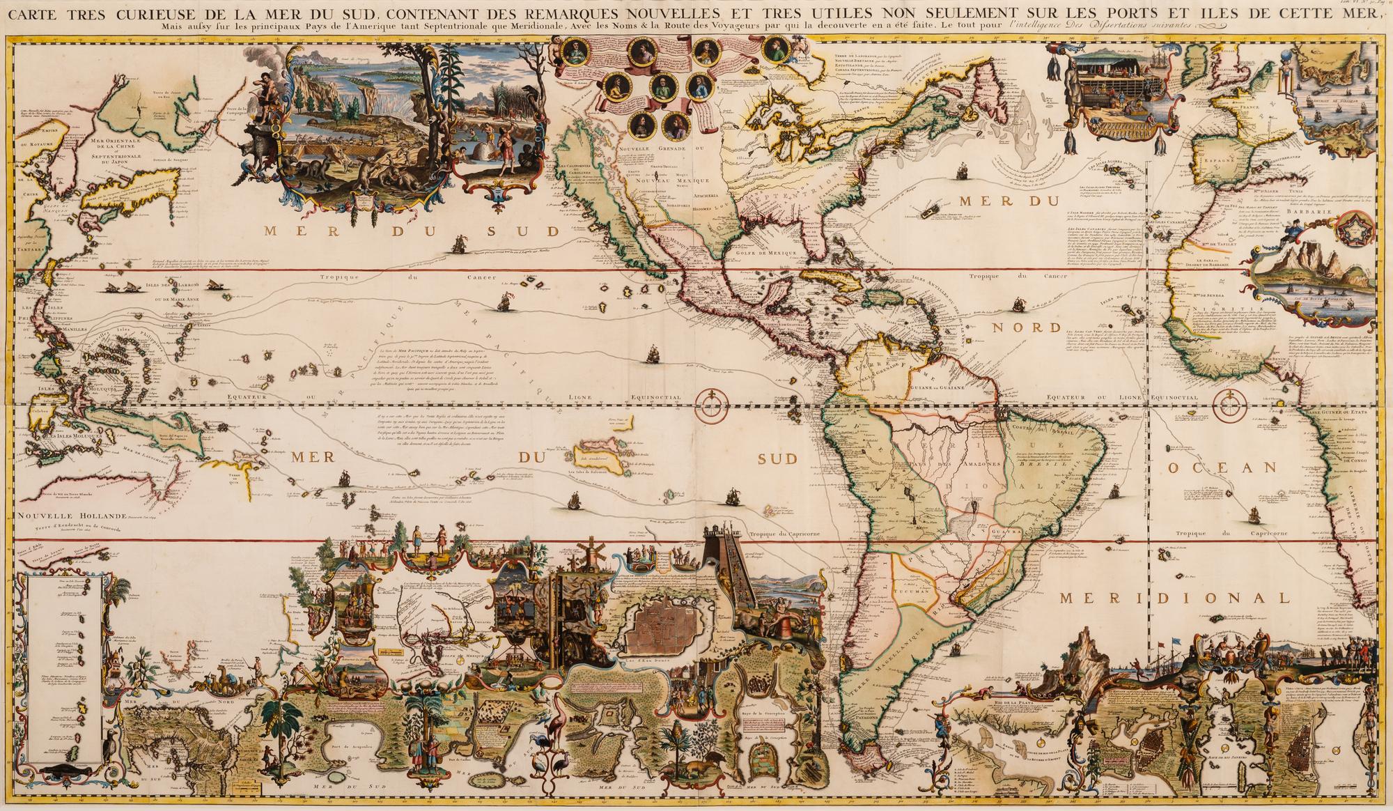 CHATELAIN, Henri Abraham (1684-1743). Carte Tres Curieuse de la Mer du Sud. Contenant des Remarques Nouvelles et Tres Utiles non Seulement sur les Ports et Iles de Cette Mer . Amsterdam, 1719.