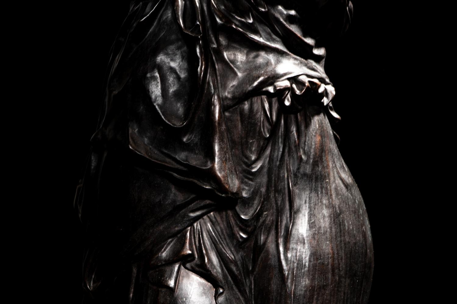 A Pair of Monumental Gilt and Patinated Bronze and Rouge Marble Figural Torchères