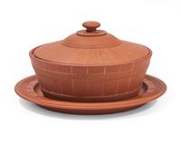 A Wedgwood Rosso Antico Butter Dish and Liner