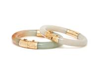 PAIR OF YELLOW GOLD AND JADE BANGLE BRACELET