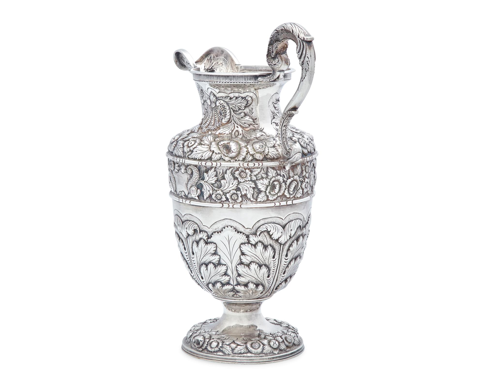 An Impressive Early Renaissance Revival Sterling Silver Repousse "Gilmor" Ewer