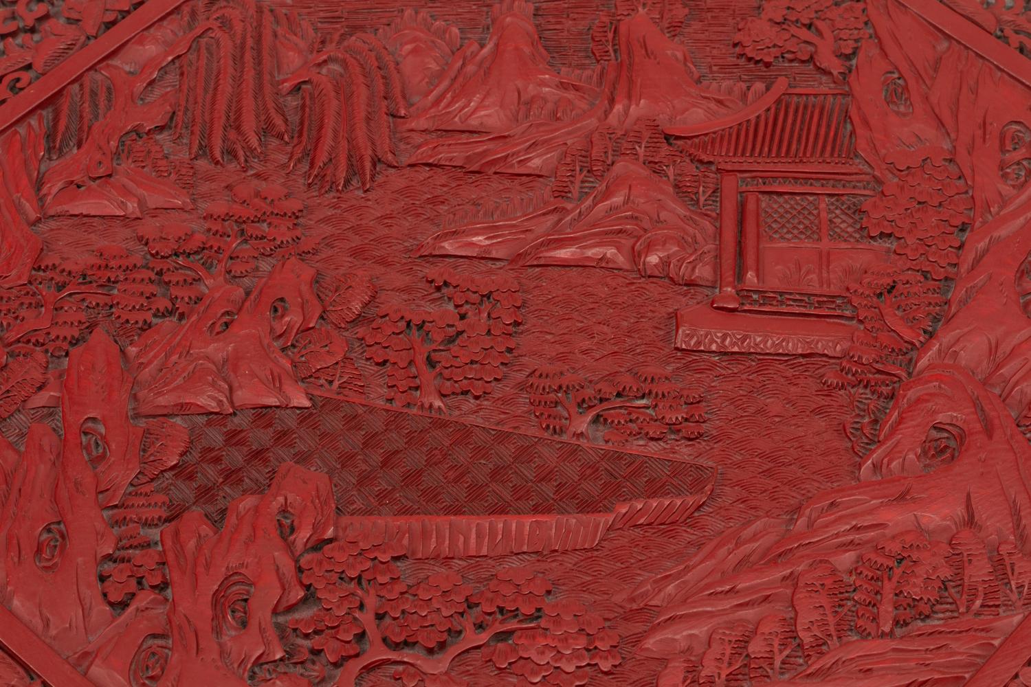 A Chinese Carved Red Lacquer Octagonal Box