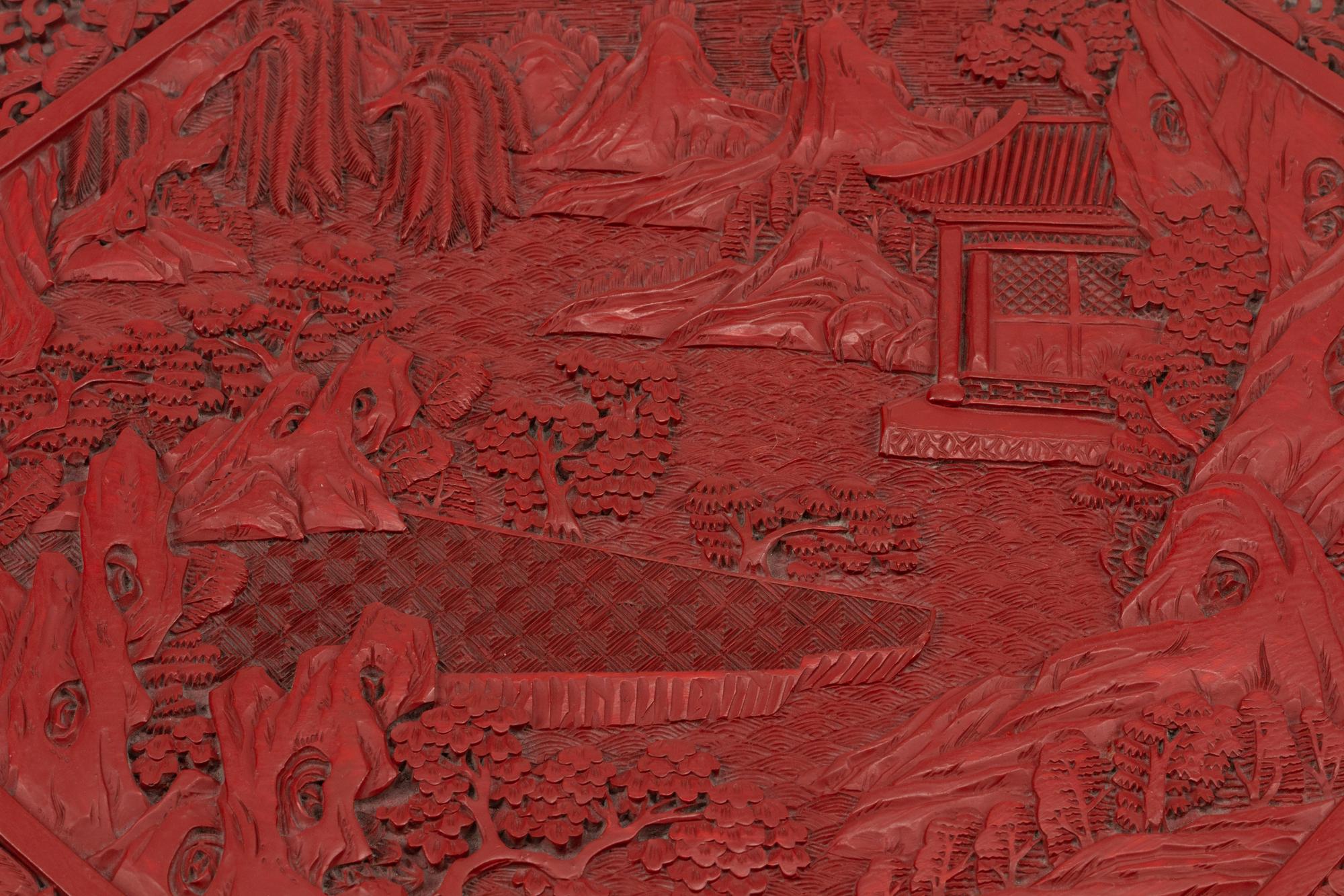 A Chinese Carved Red Lacquer Octagonal Box