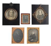 [EARLY PHOTOGRAPHY]. A collection of pairs and trios of portraits featuring the same male and female subjects, many likely copy images, including: