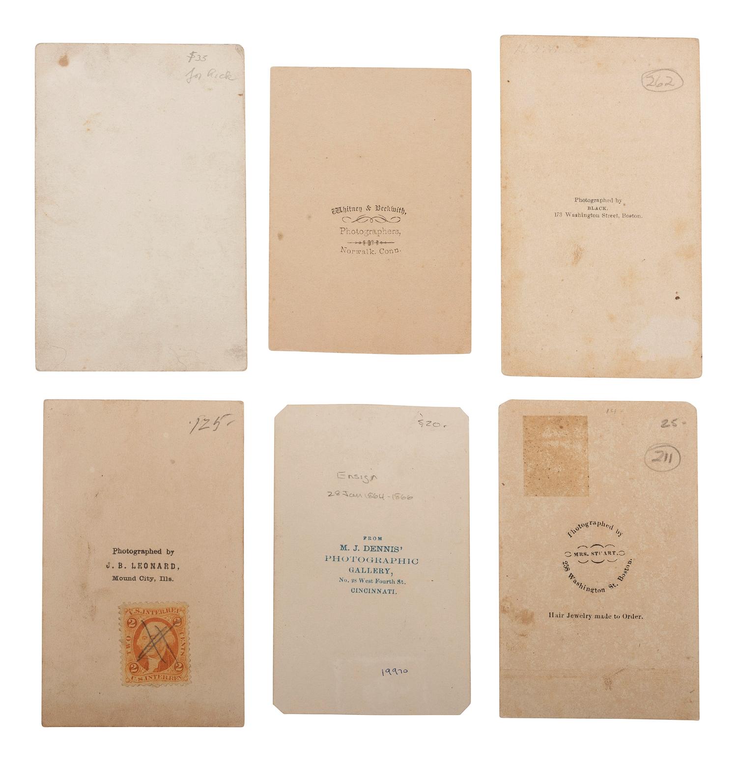 [CIVIL WAR]. A group of 6 CDVs of unidentified naval officers, incl. 2 with Brown Water Navy imprints, comprising:
