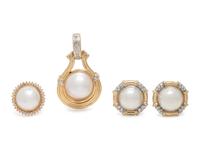 COLLECTION OF MABÉ CULTURED PEARL AND DIAMOND JEWELRY