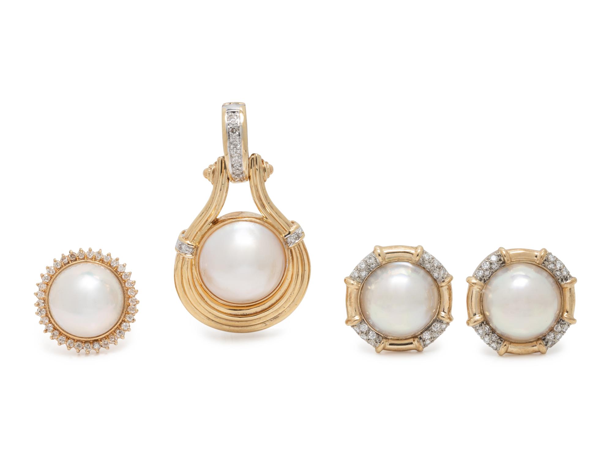 COLLECTION OF MABÉ CULTURED PEARL AND DIAMOND JEWELRY