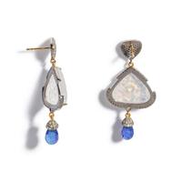 CARVED MOONSTONE, TANZANITE AND DIAMOND EARRINGS