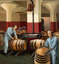 Whiskey Going into Barrels to Age (Marking the Casks)