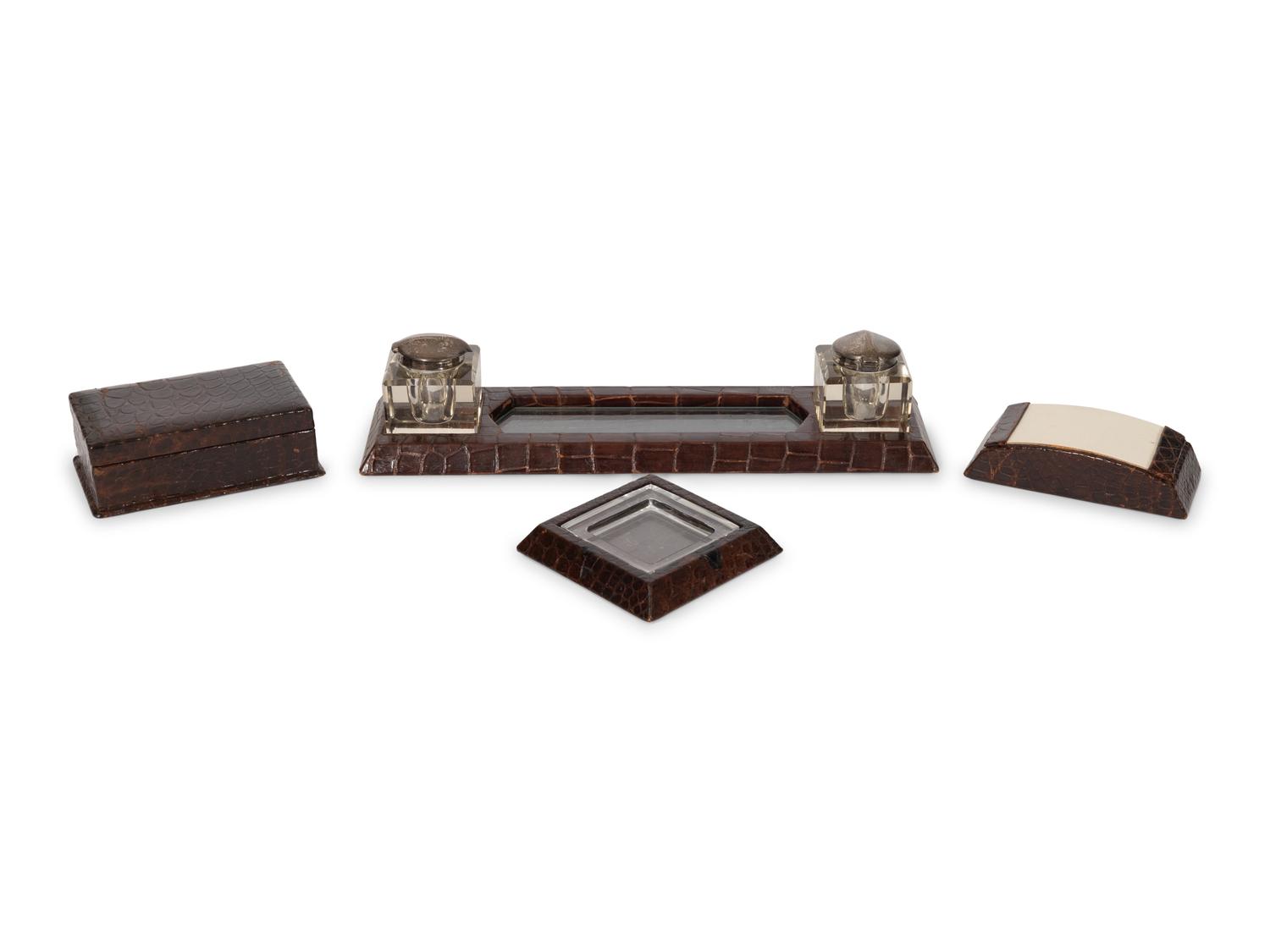 An Alligator Leather Desk Set