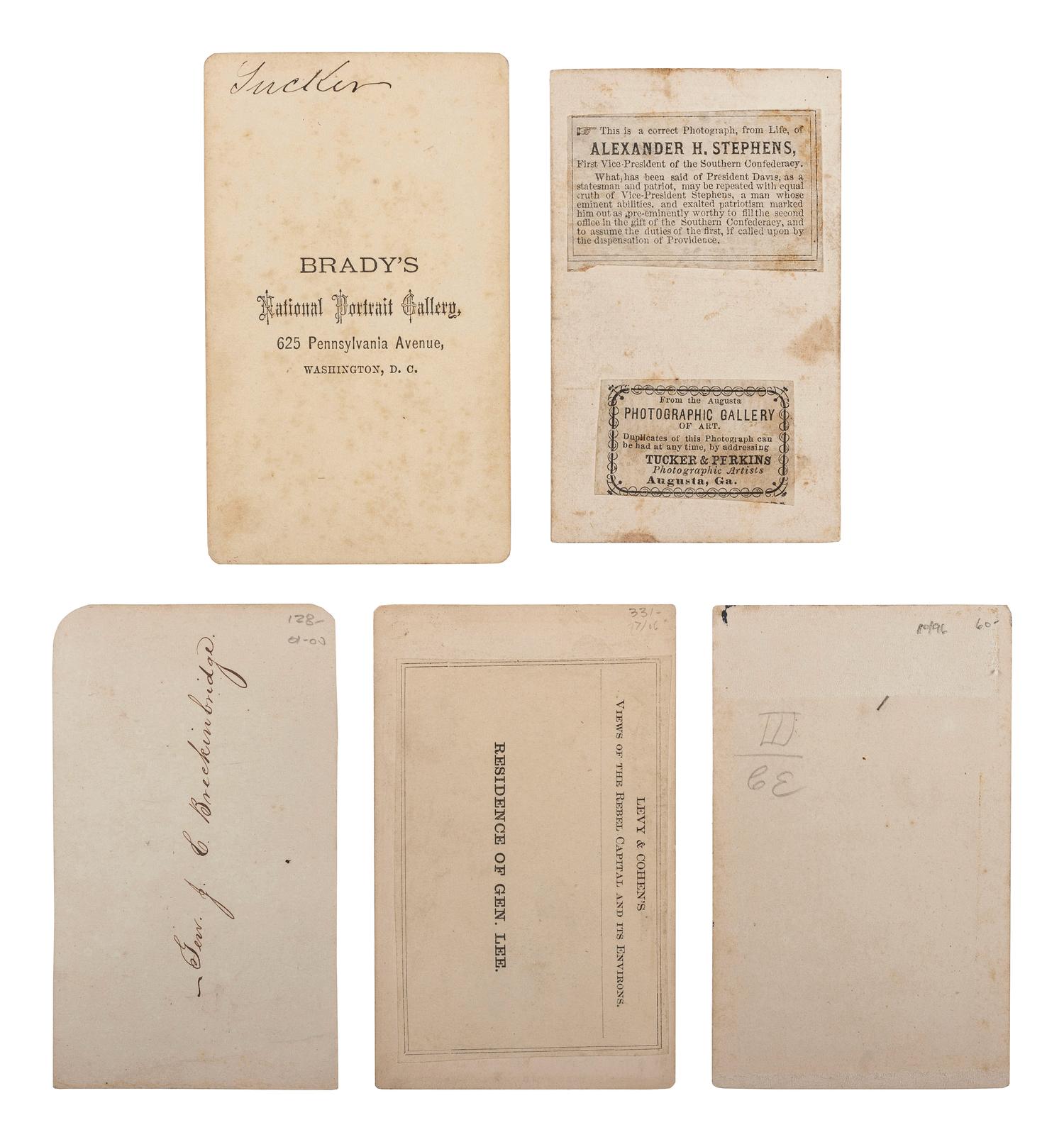[CIVIL WAR -- CONFEDERACY]. A group of CDVs of Confederate politicians and generals and a view of Robert E. Lee's residence in Richmond, comprising: