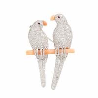 Diamond, Coral, and White Gold Lovebirds Brooch