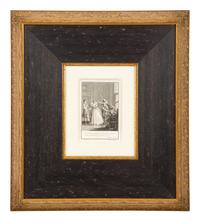 A Set of Four French Engravings of Courting Aristocrats in Ebonized and Giltwood Frames