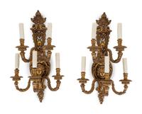 A Pair of Neoclassical Gilt Metal Five-Light Sconces