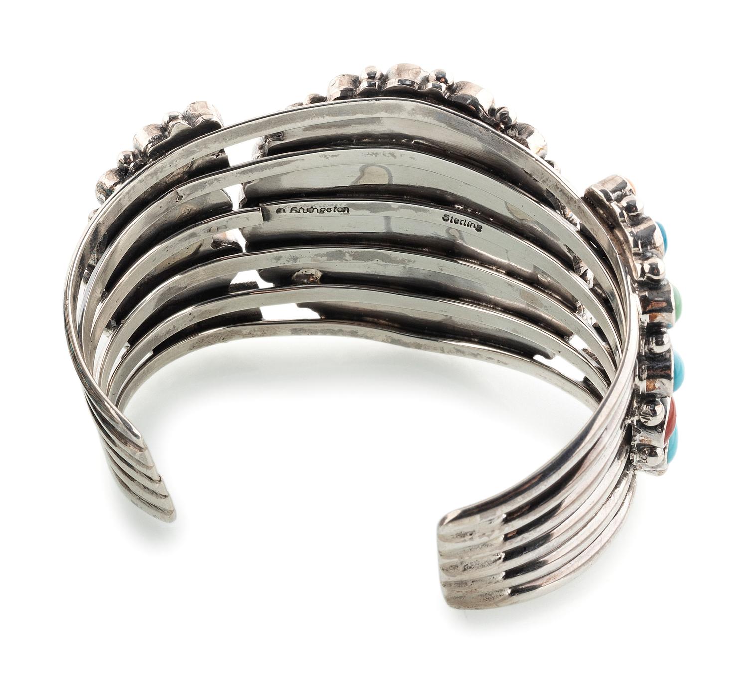 Navajo Sterling Silver and Colorful Cluster Cuff Bracelet